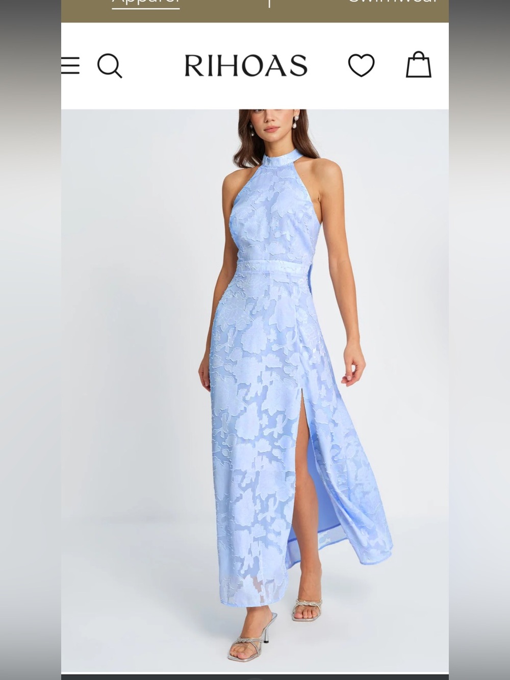 RIHOAS Pale Blue Halter Maxi Dress with Side Slit